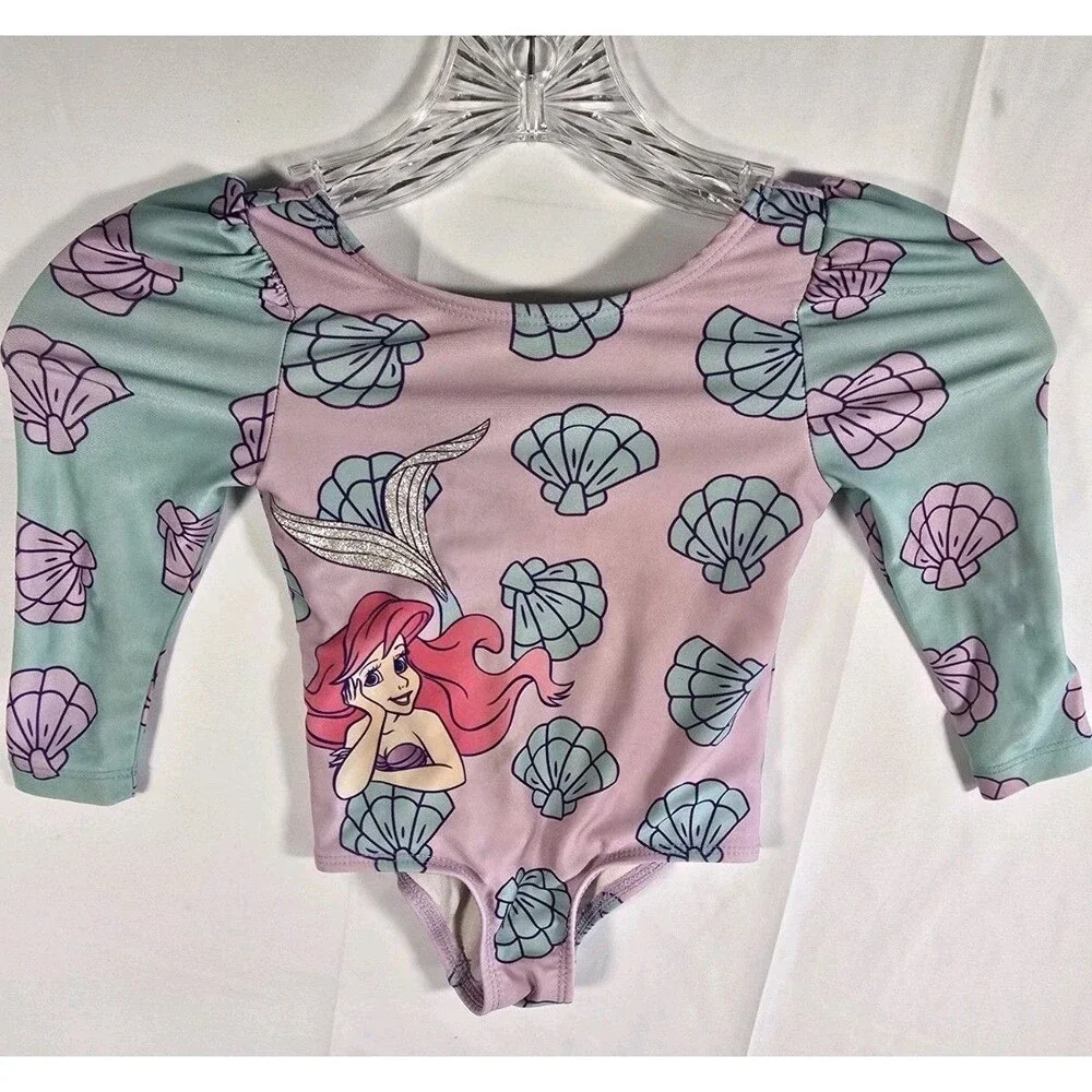 Disney Little Mermaid Toddler Girl 1 Piece Rashguard Swimsuit, UPF 50, 12 Month